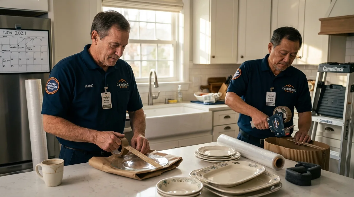Professional crew packing kitchen dishware in Pinole, CA